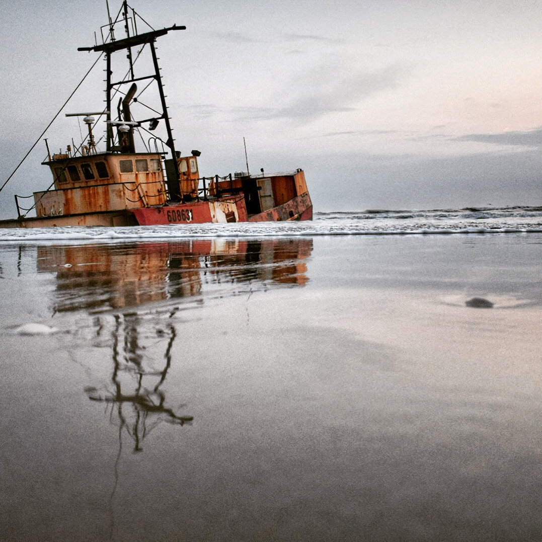 Stranded Trawler at Dusk