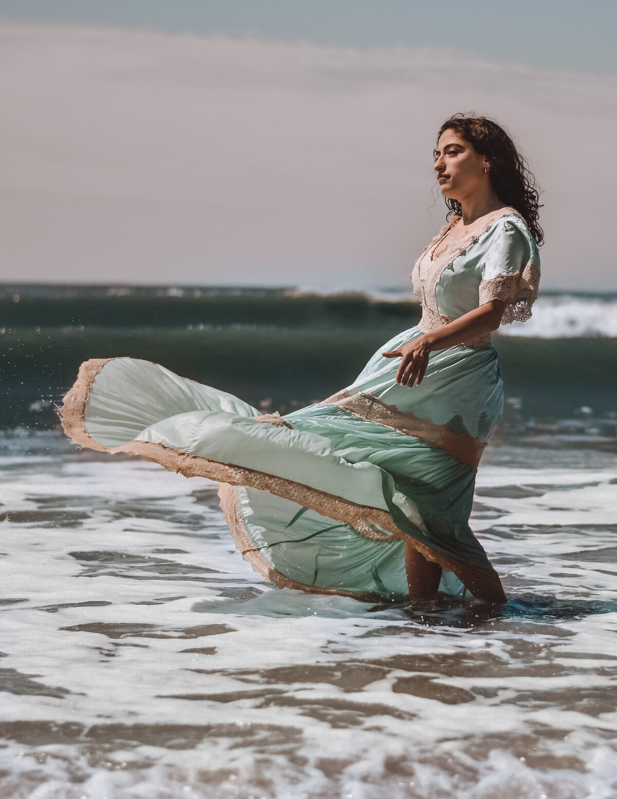 Bridal Gown in the Surf