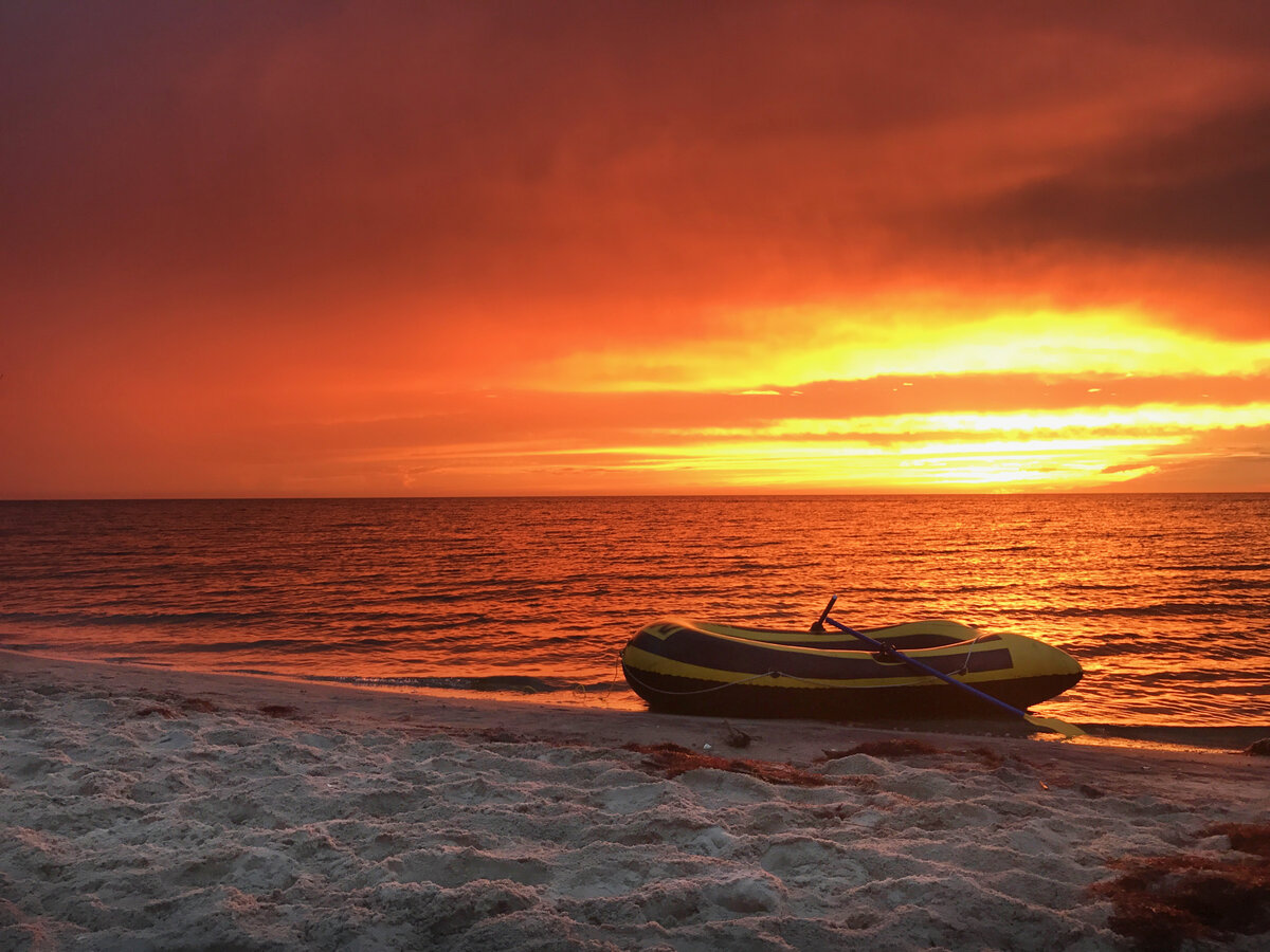 Inflatable Raft at Sunset
