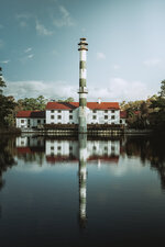 Lighthouse and Keeper's Quarters Reflected